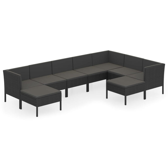 9-tlg. Garten-Lounge-Set mit Auflagen Poly Rattan Schwarz