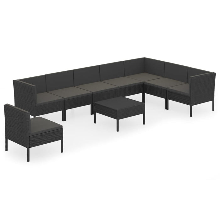 9-tlg. Garten-Lounge-Set mit Auflagen Poly Rattan Schwarz