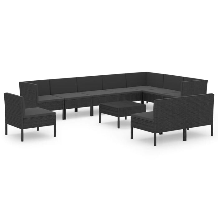 11-tlg. Garten-Lounge-Set mit Auflagen Poly Rattan Schwarz