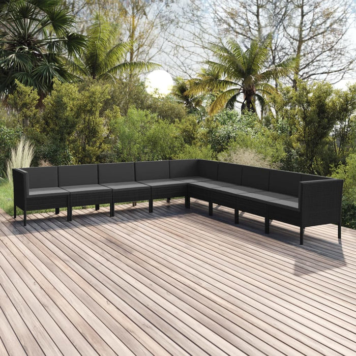 9-tlg. Garten-Lounge-Set mit Auflagen Poly Rattan Schwarz