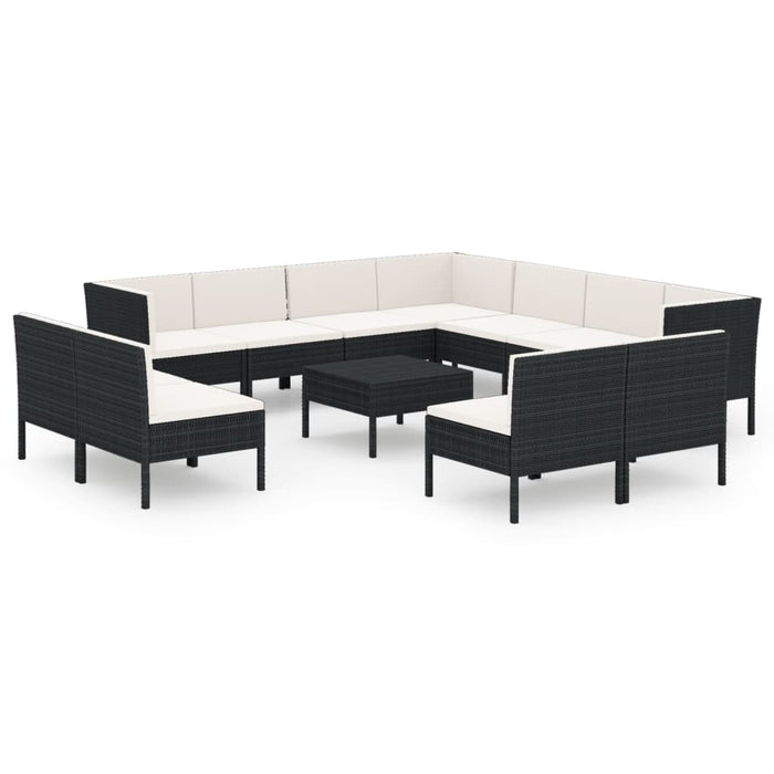 12-tlg. Garten-Lounge-Set mit Auflagen Poly Rattan Schwarz