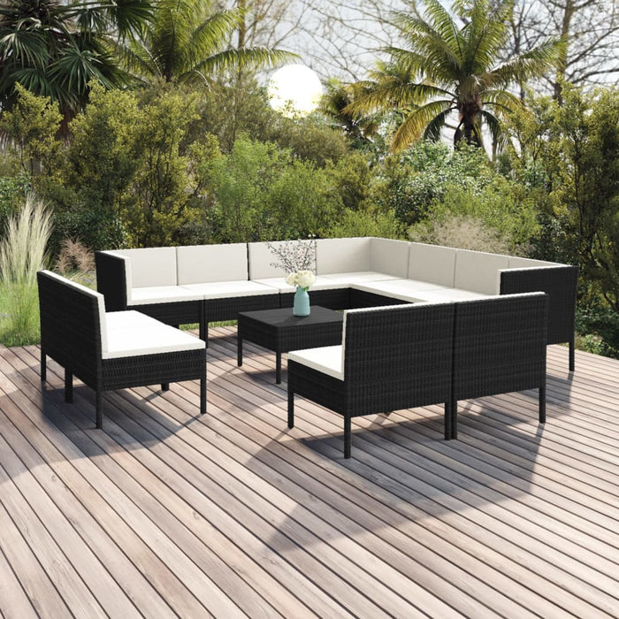 12-tlg. Garten-Lounge-Set mit Auflagen Poly Rattan Schwarz