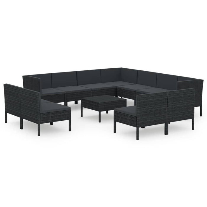12-tlg. Garten-Lounge-Set mit Auflagen Poly Rattan Schwarz
