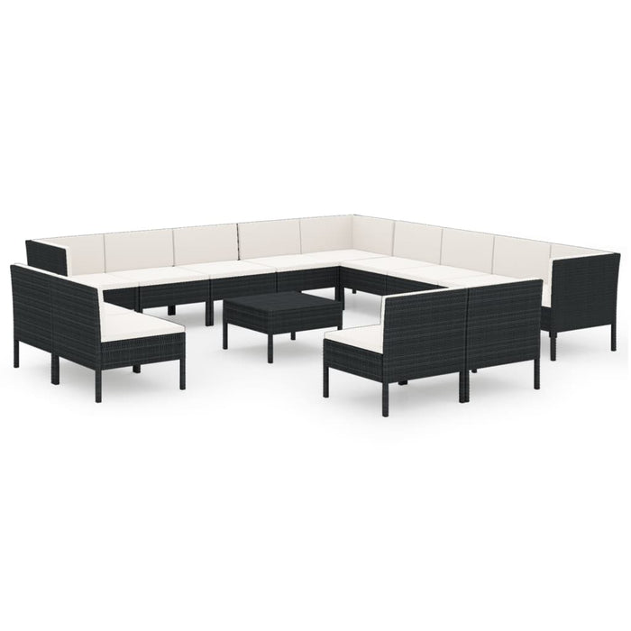 14-tlg. Garten-Lounge-Set mit Auflagen Poly Rattan Schwarz