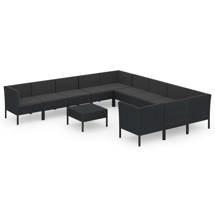 12-tlg. Garten-Lounge-Set mit Auflagen Poly Rattan Schwarz