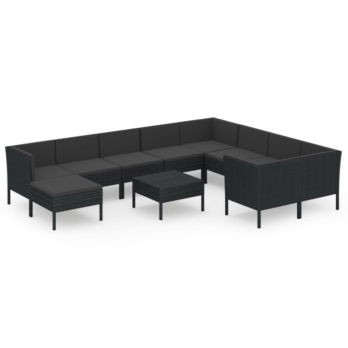 11-tlg. Garten-Lounge-Set mit Auflagen Poly Rattan Schwarz