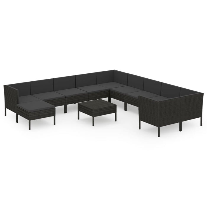 12-tlg. Garten-Lounge-Set mit Auflagen Poly Rattan Schwarz