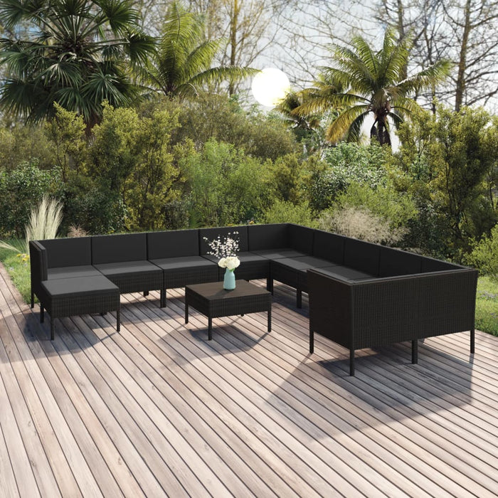 12-tlg. Garten-Lounge-Set mit Auflagen Poly Rattan Schwarz