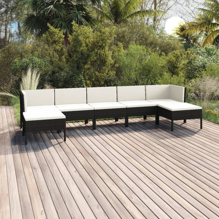 7-tlg. Garten-Lounge-Set mit Auflagen Poly Rattan Schwarz