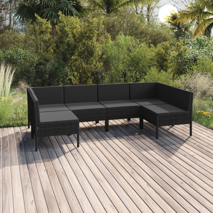 6-tlg. Garten-Lounge-Set mit Auflagen Poly Rattan Schwarz