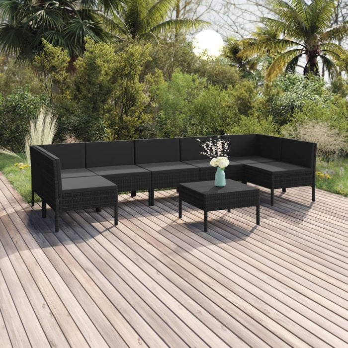 8-tlg. Garten-Lounge-Set mit Auflagen Poly Rattan Schwarz