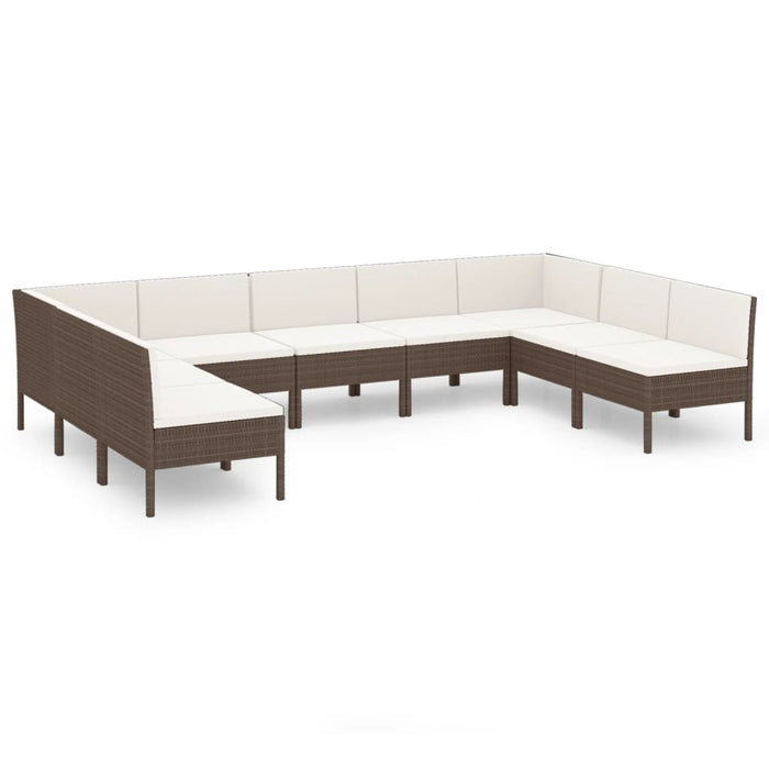 9-tlg. Garten-Lounge-Set mit Auflagen Poly Rattan Braun