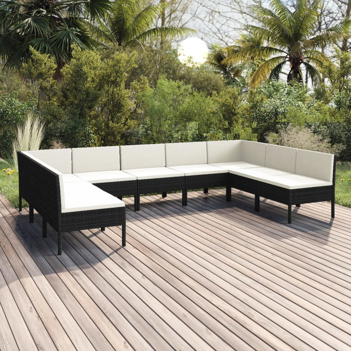 9-tlg. Garten-Lounge-Set mit Auflagen Poly Rattan Schwarz