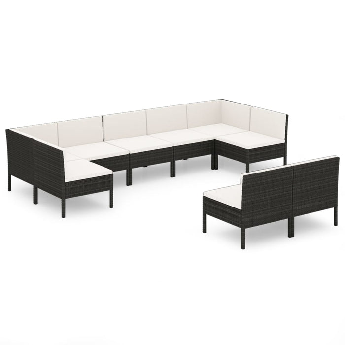 9-tlg. Garten-Lounge-Set mit Auflagen Poly Rattan Schwarz