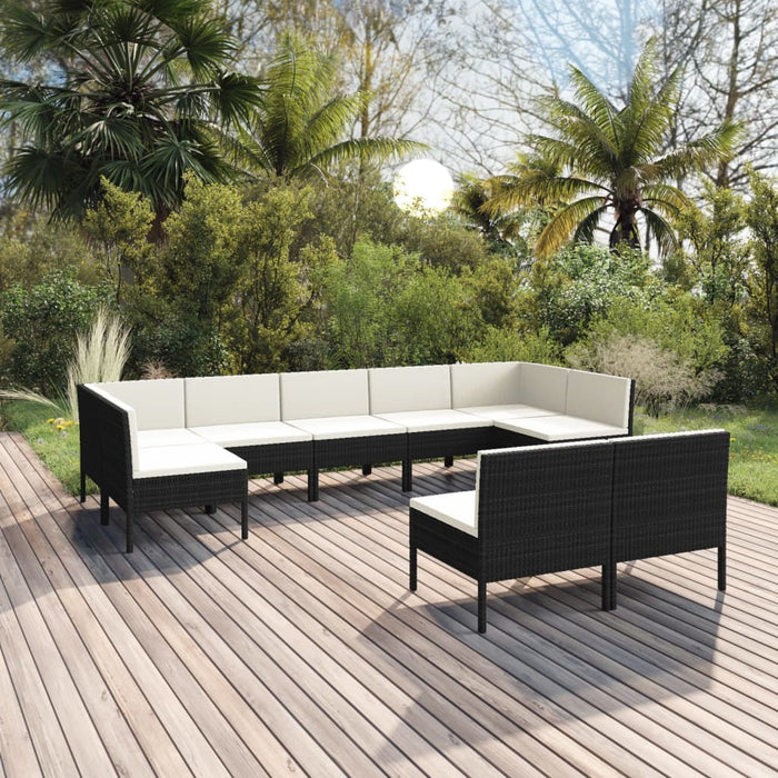 9-tlg. Garten-Lounge-Set mit Auflagen Poly Rattan Schwarz