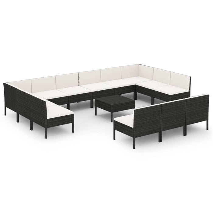 14-tlg. Garten-Lounge-Set mit Auflagen Poly Rattan Schwarz