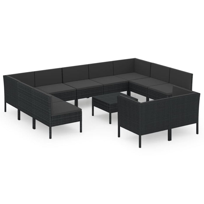 12-tlg. Garten-Lounge-Set mit Auflagen Poly Rattan Schwarz
