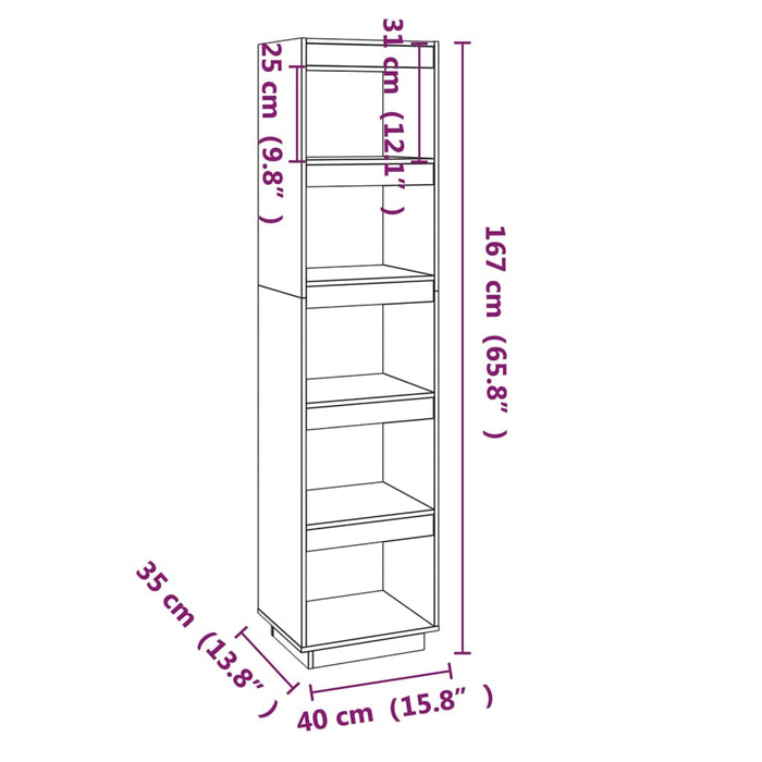 Bücherregal/Raumteiler Weiß 40x35x167 cm Massivholz Kiefer