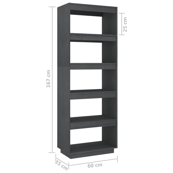 Bookcase/room divider gray 60x35x167 cm solid pine wood