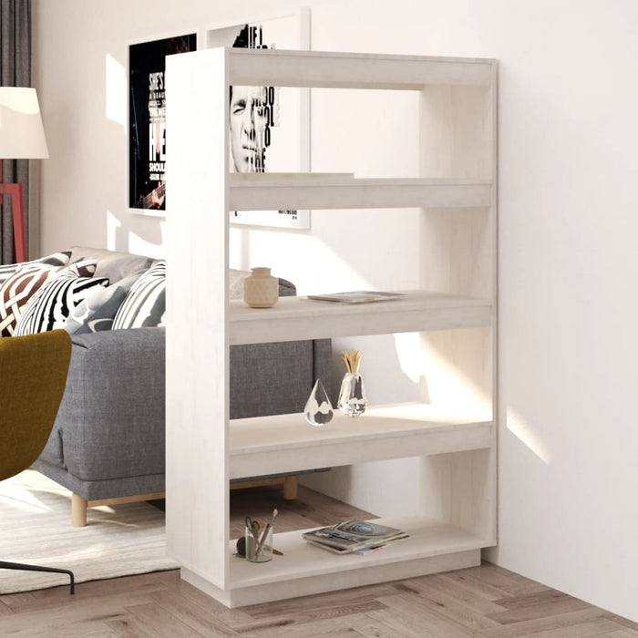 Bookcase/room divider white 80x35x135 cm solid pine wood