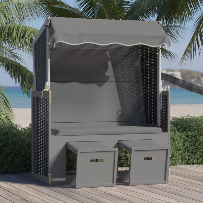 Strandkorb mit Dach Poly Rattan & Massivholz Anthrazit Schwarz