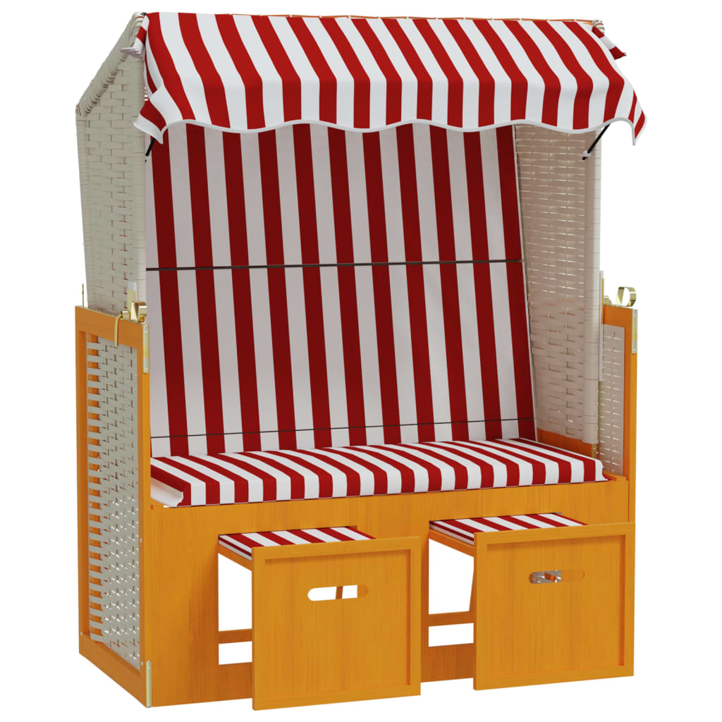 Strandkorb mit Dach Poly Rattan und Massivholz Rot & Weiß