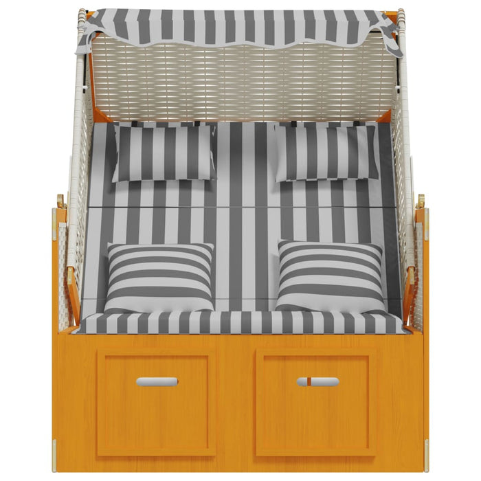 Strandkorb mit Kissen Poly Rattan & Massivholz Weiß & Grau