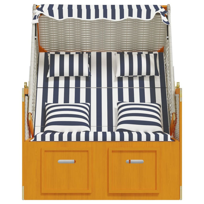 Strandkorb mit Kissen Poly Rattan & Massivholz Weiß & Blau