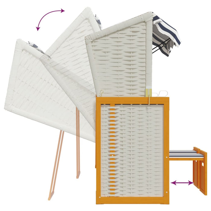 Strandkorb mit Kissen Poly Rattan & Massivholz Weiß & Blau