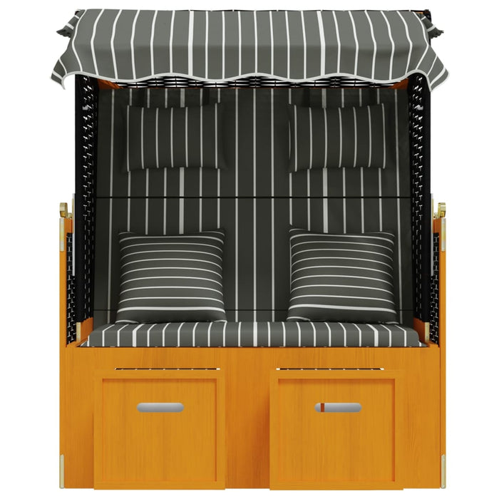 Strandkorb mit Kissen Poly Rattan & Massivholz Schwarz & Grau
