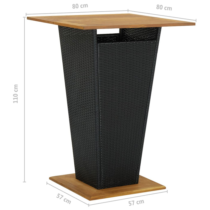 3-tlg. Gartenbar-Set mit Kissen Poly Rattan Schwarz