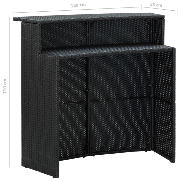 3-tlg. Gartenbar-Set mit Kissen Poly Rattan Schwarz