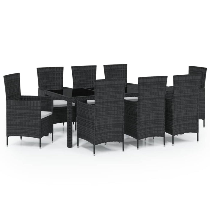 9-tlg. Garten-Essgruppe mit Kissen Poly Rattan Schwarz