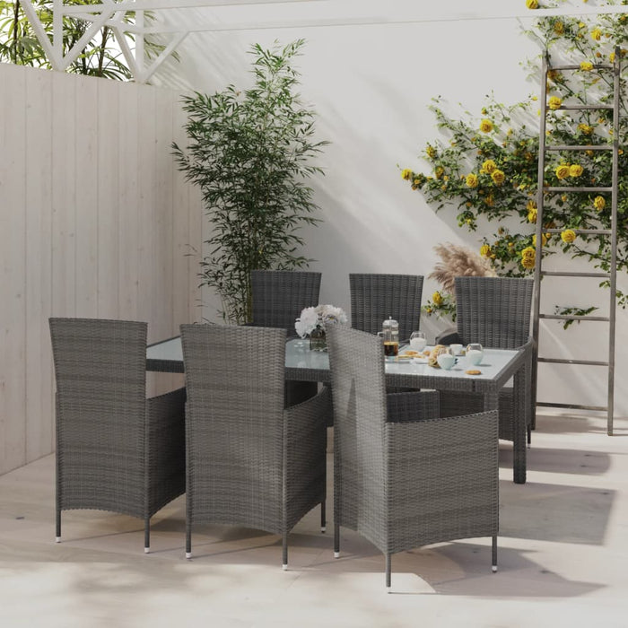 7-tlg. Garten-Essgruppe mit Kissen Poly Rattan Grau