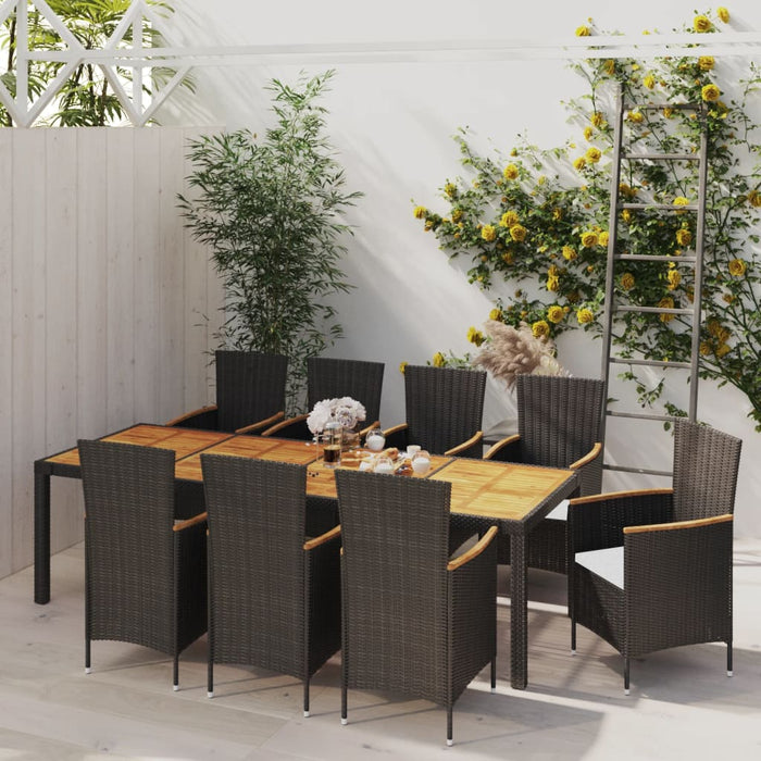 9-tlg. Garten-Essgruppe mit Kissen Poly Rattan Schwarz