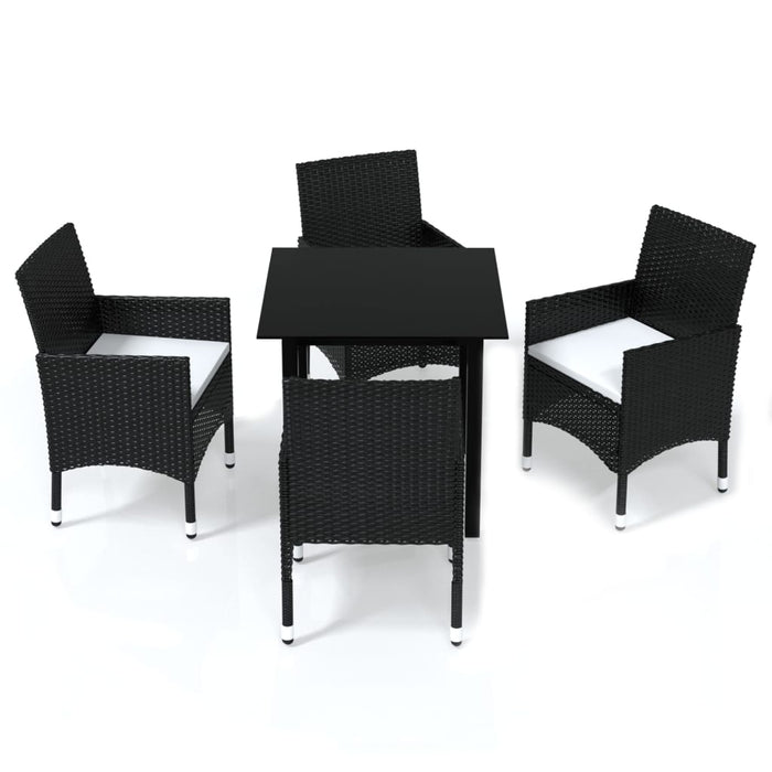 5 pcs. Garden dining set with cushions poly rattan black