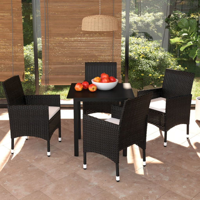 5 pcs. Garden dining set with cushions poly rattan black