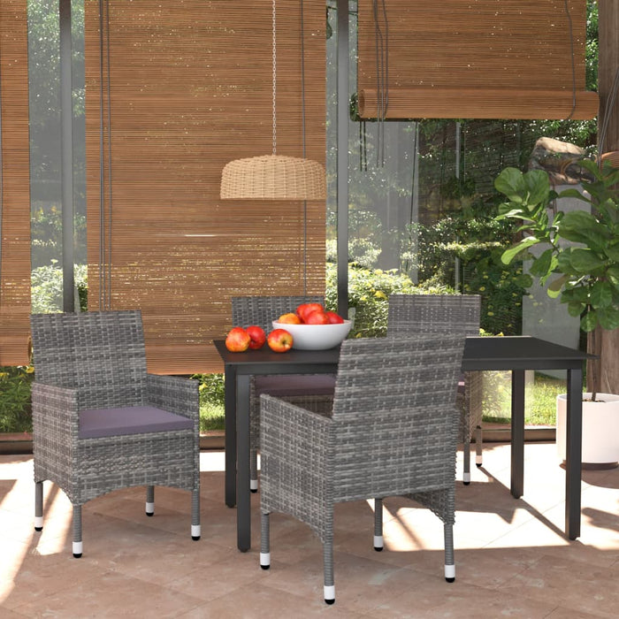 5-tlg. Garten-Essgruppe mit Kissen Poly Rattan Grau