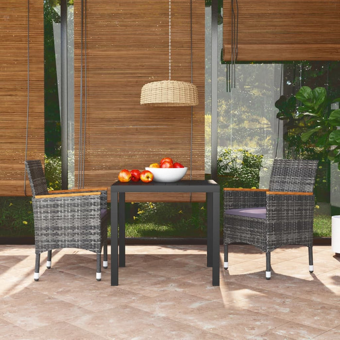 3 pcs. Garden Dining Set with Cushions Poly Rattan Gray