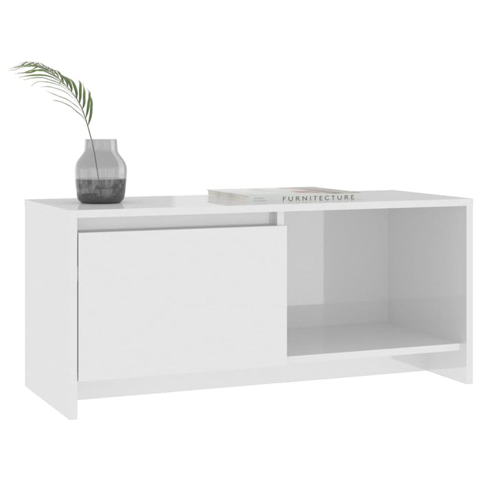 TV cabinet high-gloss white 90x35x40 cm made of wood