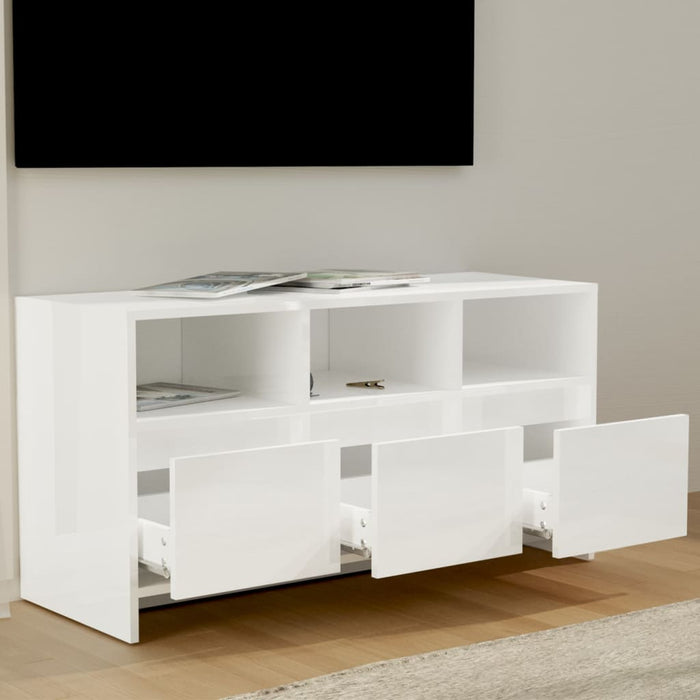TV cabinet high-gloss white 102x37.5x52.5 cm made of wood