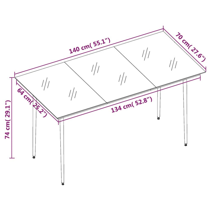 Garden dining table black 140x70x74 cm steel and glass