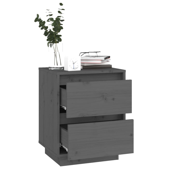 Nachttische 2 Stk. Grau 40x35x50 cm Massivholz Kiefer