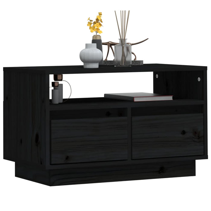 TV cabinet black 60x35x37 cm solid pine wood