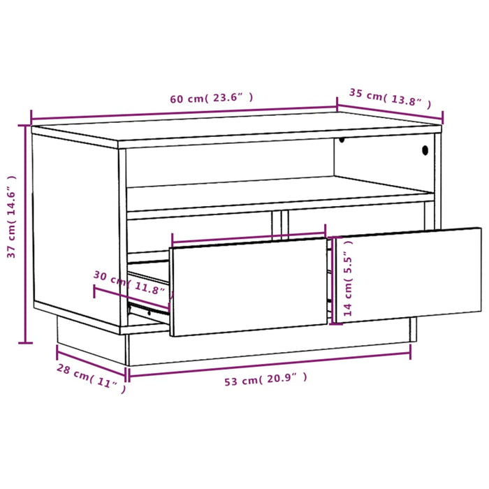 TV-Schrank Schwarz 60x35x37 cm Massivholz Kiefer