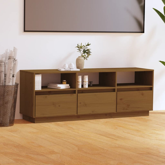TV cabinet honey brown 140x37x50 cm solid pine wood