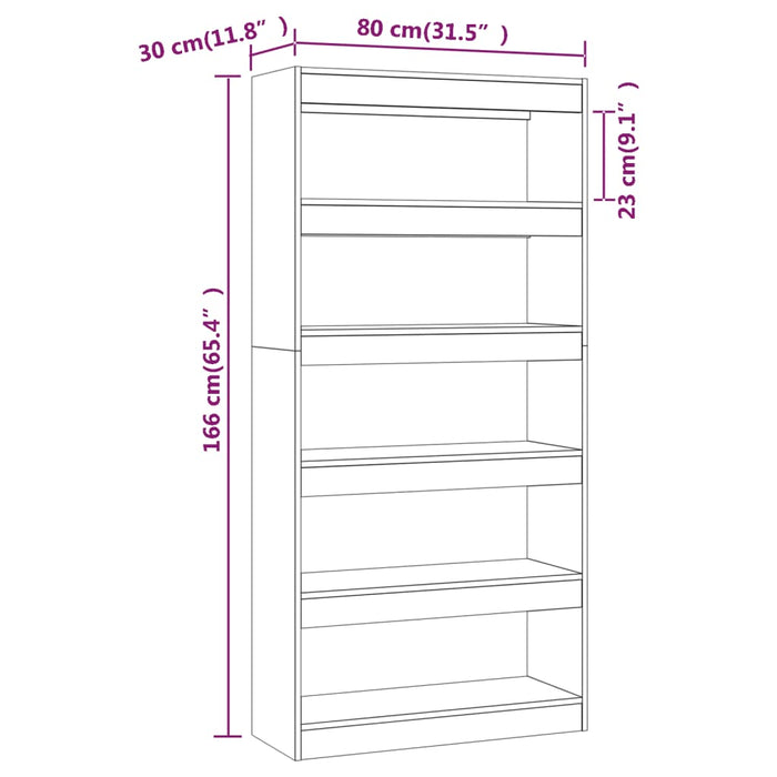 Bookcase/room divider concrete gray 80x30x166 cm wood material
