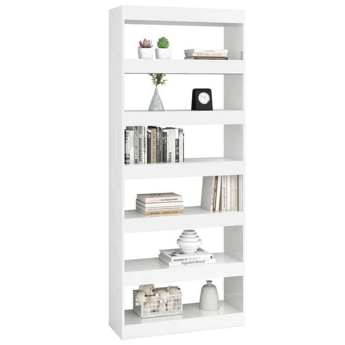 Bookcase/room divider high-gloss white 80x30x198cm made of wood