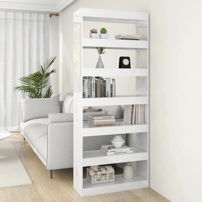 Bookcase/room divider high-gloss white 80x30x198cm made of wood