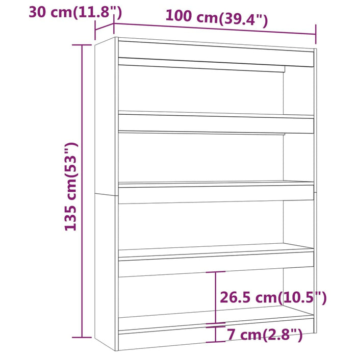 Bookcase/room divider white 100x30x135 cm